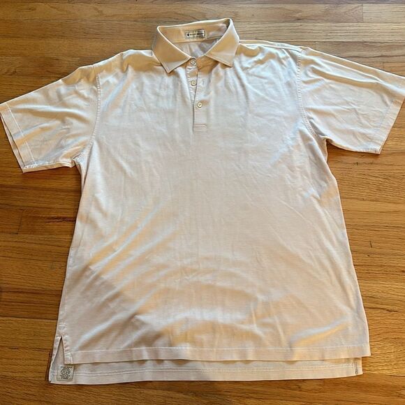 Peter Millar Stripe Polo Shirt - Coral / White - Size Medium - Picture 1 of 7